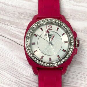 Coach Women's Boyfriend Watch Pink Silicone Strap With Crystal Bezel & Logo